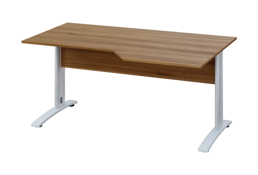 EZK 18 - 166 stůl kancelářský, rohový, pravý, kovová podnož bílá, deska 18 mm, široký 1600 mm, ořech světlý